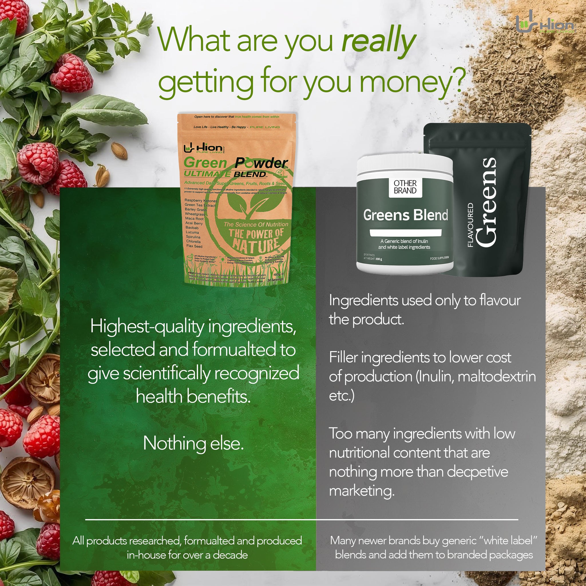 Hion Superfoods | Super Greens | Green Powder | Purple Powder | Vegan